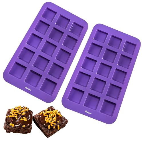 Bakerpan Silicone Brownie Mold for Baking, Individual Bite Size 1.5 Inch Brownie Squares, Silicone Brownie Pan with dividers, 15 Cavities - Set of 2