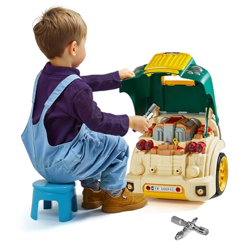 VEVOR Engine Toy, 60 Pieces, Kids Mechanic Car Repair Set with Removable Parts, Lights and Sounds, Steering Wheel and Horn, Kids Mechanic Workshop Set for Toddler Ages 3 Years and Up, Green