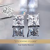 "STUNNING FLAME" 18K White Gold Plated 925 Sterling Silver Cubic Zirconia Simulated Diamond Stud Earrings for Women(princess,5)