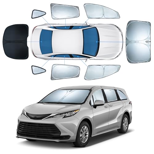 8 PCS Sun Shades for Toyota Sienna Windshield Sunshade, 2-Layer Full Window Shades for Sienna 2021-2025 2026 Front Rear Side Window Covers Sun Visor Blocker Privacy Car Accessories Keep Car Cool