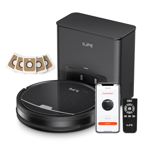 ILIFE V9 Pro Robot Vacuum and Mop Combo, Self Emptying Robot Vacuum Cleaner, 3000Pa Strong Suction, Gyro Navigation, App/Alexa/Remote Control, Works with 2.4G Wifi, Ideal for Hard Floors, Black