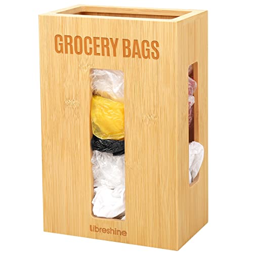 Libreshine Extra Large Grocery Bag Organizer Under Sink, Plastic Bag Holders for Grocery Bags Cabinet, Bamboo Grocery Bag Holder Wall Mount