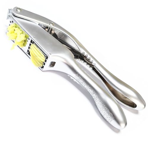 Garlic press and slicer 2 in 1,Effortlessly Crush, Slice, and Mince Garlic,with this Versatile Kitchen Tool - Perfect for Home Cooks and Professional Chefs Alike. (Pearl White)