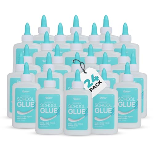 Darice Washable School Glue 4oz - 24-Pack White for Kids - Extra-Strong Liquid for Slime, Arts and Crafts - Bottle With Adjustable Twist Closure