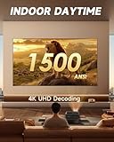 4K Auto Focus Daylight Projector Ultra HD Movie Gaming Proyector LED Smart WiFi Bluetooth NFC Indoor Outdoor Home Theater 4K HDR HDMI Apps Android TV Ceiling Bright 1500ANSI High Lumen Daytime Use