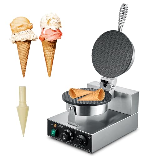 VEVOR Electric Ice Cream Cone Maker, Commercial 1230W Waffle Cone Machine, Non-Stick Stainless Steel Egg Roll Mold, with Temperature and Time Control, Handle, for Restaurant Bakery Snack Bar Family