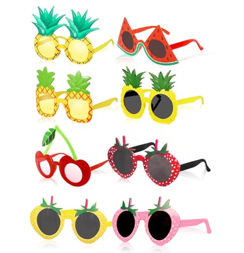 HIPIHOM 8Pcs Fruit Eyeglasses Luau Party Sunglasses Funny Sunglasses Dress Props for Hawaiian Beach Luau Theme Party Supplies