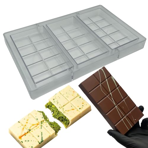 Goldbaking Polycarbonate Mold For Dubai Chocolates Making 3-Cavities Deep Filled Break Apart Chocolate Bar Molds for Dubai Bars Candy Energy Bar Maker Candy Mould