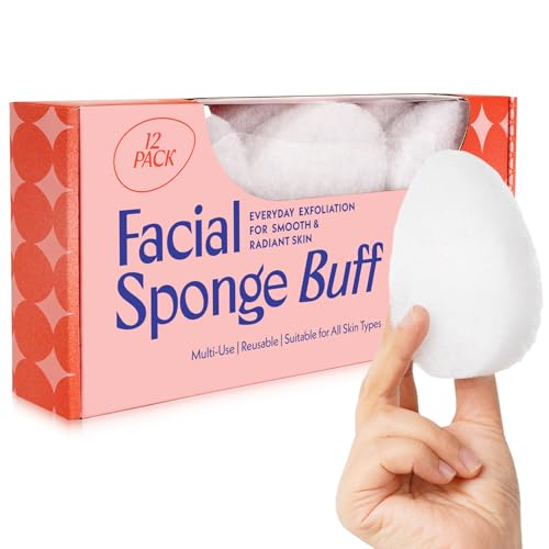 [12 Pack] Regular Exfoliating Facial Sponge for Face - Daily Cleansing Face Scrubber - Exfoliating Pads - Puf for Removing Makeup, Dirt, and Dead Skin - Reusable Face Pads Buf Dirt Away