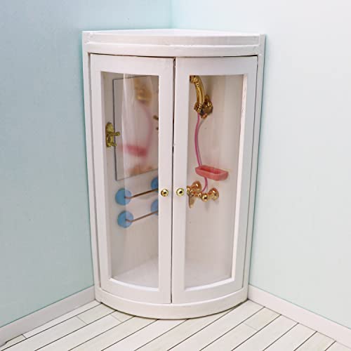 Dollhouse Shower Room Miniature Furniture Bathroom Accessories 1:12 Mini House Wooden White Cubicle House Corner Simulation Building Birch