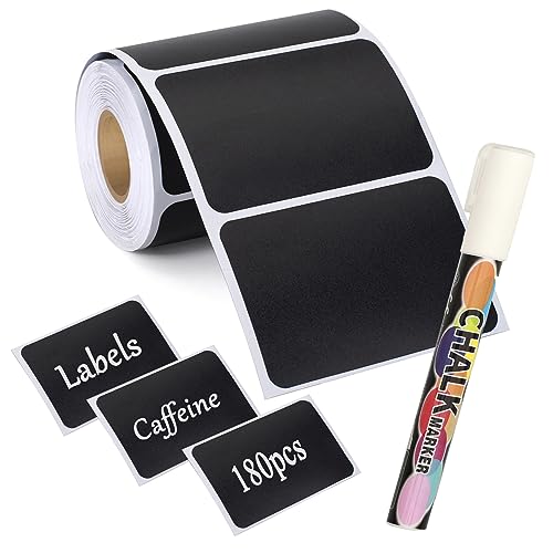 NANXJIUR 180pcs Chalkboard Labels Sticker Reusable Blackboard Sticker with White Chalk Marker Waterproof Chalkboard Sticker Rectangle Chalkboard Labels for Containers, Mason Jars, Food Storage