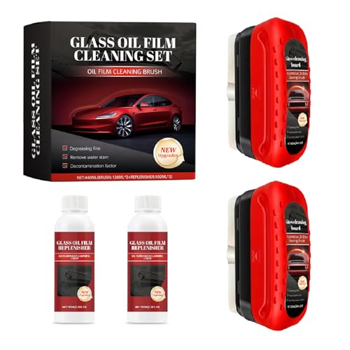 Oil Film Cleaning Brush for car Windows 2025 New Glass Coating for Windshield Glass Oil Film Remover, Strong Front Windshield Remover for Windshield Improves Clarity and Visibility 2Pack