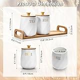 OGANAZI 3 Pack Ceramic Canister Set with Bamboo Lids and Handle Tray, Coffee Tea Sugar Container Set, White Ceramic Storage Jar Kitchen Canister for Countertop