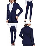 Women's Suiting Navy Lady Formal Jacket 2 Piece Outfit Business Office One Button Blazer Pant Slim Fit Suit Set for Work-L