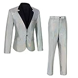 IWQBQ Men's 70s Outfit Disco Suit Shiny Party Outfit Sequin Costume(Z2981WH,M)