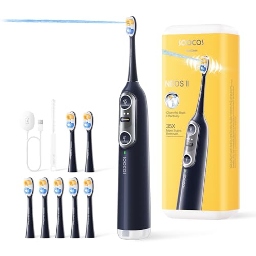 Soocas NEOS II - Electric Toothbrush with Water Flosser, Sonic Electric Toothbrush for Adults, Cordless Flossing Toothbrush, 100% Plaque Removal, 30-Day Battery Life, Dark Violet