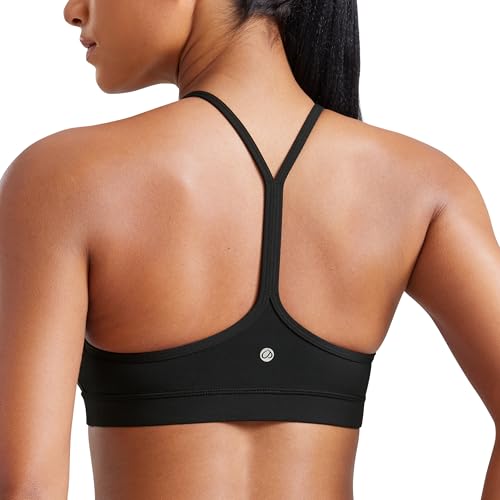 CRZ YOGA Butterluxe Womens Y Back Sports Bra - Padded Racerback Low Impact Spaghetti Thin Strap Workout Yoga Top Black Small