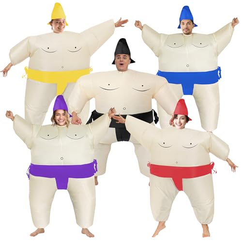 NiSotieb 5 Packs Funny Inflatable Sumo Wrestler Costume Sumo Costume Adult Blow up Costume for Holiday/Birthday/Halloween/Carnival(Black/Yellow/Blue/Purple/Red)