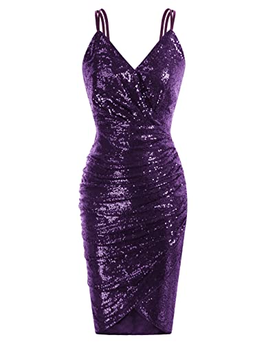 Women's Club Night Out Dresses Sexy Sequin Sparkly Bodycon Dress Purple S