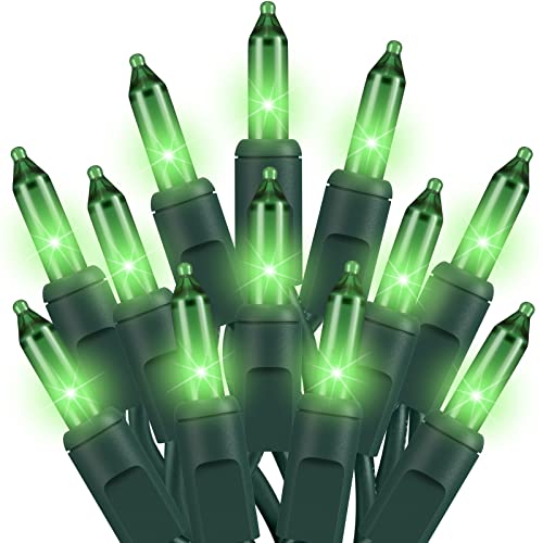 Dirnun Green Christmas Lights St Patricks Day Decorations 100 Count Incandescent Light UL Certified Connectable Christmas Tree Lights for Indoor Outdoor Xmas, Wedding, Party, Home Decorations