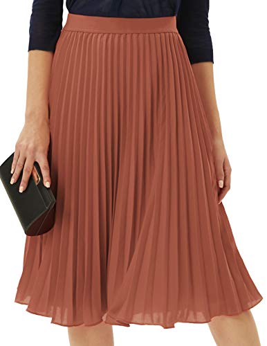 GRACE KARIN Women's Flared Pleated Ruffle Knitted A Line Mini Skater Skirt Brown S