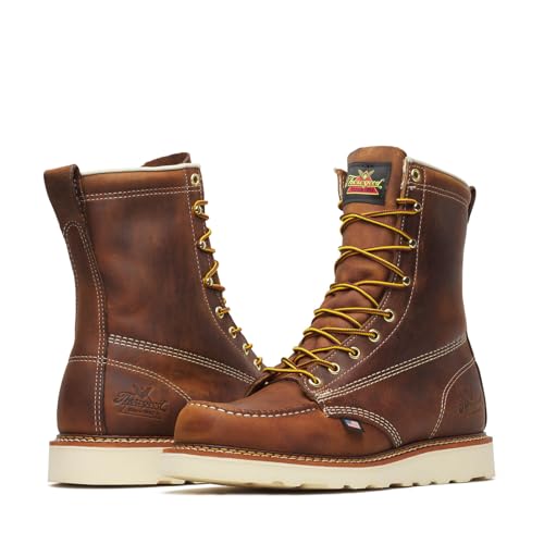 Thorogood American Heritage 8” Moc Toe Work Boots for Men Made with Full-Grain Leather, Soft Toe, Slip-Resistant Wedge Outsole and Comfort Footbed; EH Rated, Trail Crazy Horse - 10.5 D US