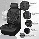 CAR PASS 3D Foam Linen Leather Car Seat Covers Front Seats,Piping Quilting Water Resistant Linen Front Seat Covers for Car,Universal Fit for SUV Truck Sedan Automotive,Armrest Airbag Compatible,Black