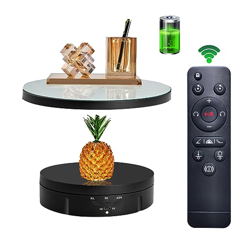 JAYEGT 2 in 1 Motorized Rotating Display Stand with 5.74/8.66 inch Replacement Mirror Cover，Max 22lbs Load，360 Electronic Turntable for Photography Products (2 in1 / Black/with Remote Controller)