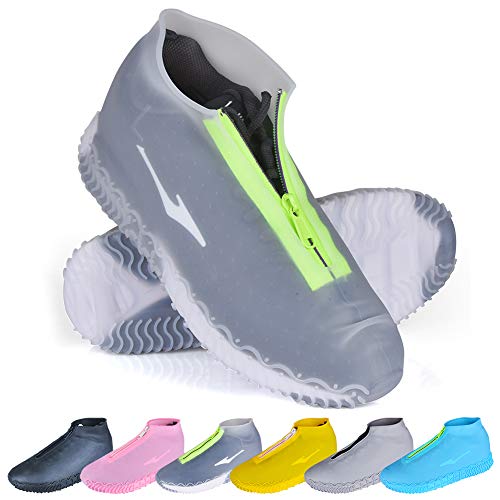 ydfagak Shoe Covers Waterproof Reusable Foldable Not-Slip Rain Shoe Covers with Zipper,Shoe Protectors Overshoes Rain Galoshes for Kids Men and Wome (Transparent, L (Women 8-12, Men 7-11))