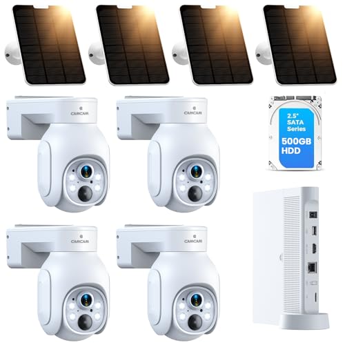 4MP WiFi Security Camera System,Solar Security Camera, Wireless Outdoor Camera, 360° PTZ Surveillance,2-Way Audio,10CH 8MP NVR,500GB HDD,Spotlight,Motion Alert,Work w/Alexa for Home Surveillance