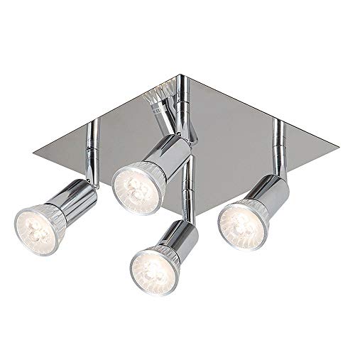 Chandelier, Modern Ceiling Spots Light - Square Chrome 4 Way Adjustable GU10 Spotlight Rotatable LED Pendant Ceiling Lighting Spotbars Lighting Fixture Compatible with Living Room Bedroom
