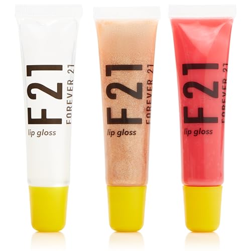 Forever 21 - F21 - Beauty Lip Gloss Set, Pack of 3 Tubes, Clear and Tinted Shades, Hydrating, Plumping, Non-Sticky Formula for Glossy Shine, Clearly/Angelic/Cherry