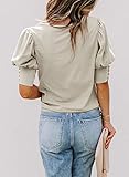 Ladies Summer Tops with Puffy Sleeves Blouses Womens Clothing Trends for 2022 (New-Beige,M)