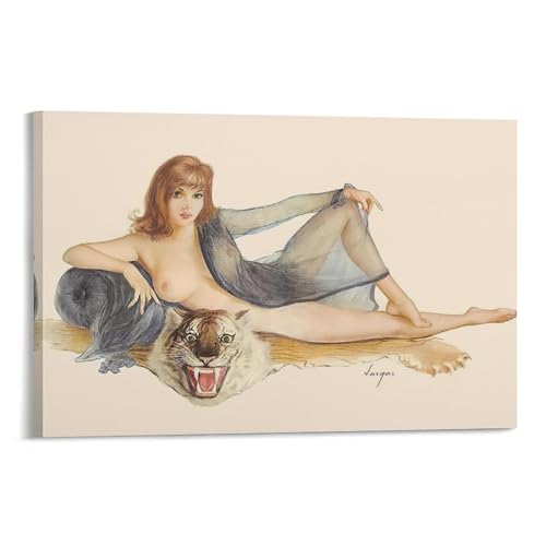 More Than One Shot - Playboy December 1965 - Vintage Pin Up Girl by Alberto Vargas Canvas Wall Art Poster For Room Aesthetic And Decor Poster For Bedroom Living Room Bathroom Kitchen Office Decor 12x1