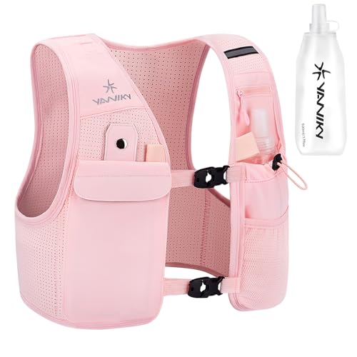 Running Vest for Women Men, Lightweight Breathable Hydration Vest with 500ml Soft Flask, Adjustable Reflective Running Vest with Pockets for Trail Running Hiking