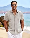 COOFANDY Linen Shirts for Men Collared Shirt Men Summer Shirt Stone