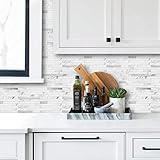 AULIGET 20 Sheets Faux Stone Peel and Stick Backsplash, White Marble Look PVC Wall Tiles Stick on Backsplash for Kitchen