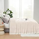 Snuggle Sac Queen Size Bedding Blanket Ivory, Oversized Super Soft Bed Blankets Warm Cozy Knit Fuzzy Microfiber Blankets for Bed, Heather Ivory, 90 x90