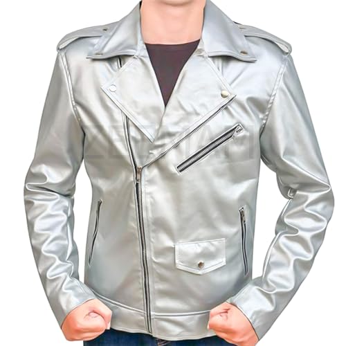ZEEMAM Peter Maximoff X-Men Quick Silver Jacket - Faux Leather, Premium Quality (US, Alpha, Large, Regular, Regular, Silver)