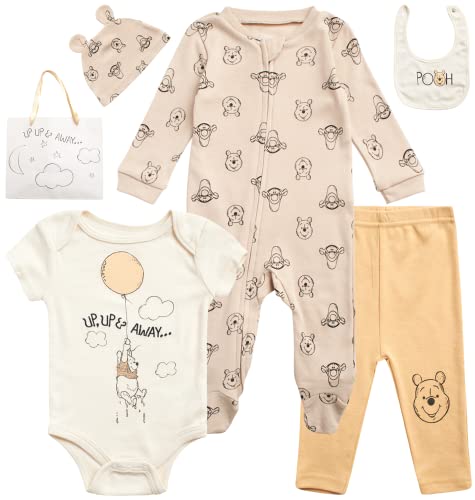 Disney Newborn Baby Boys Girls 7 Piece Layette Gift Set: Mickey Mouse, Winnie the Pooh & Minnie Mouse, 0-6M, Size 3-6M, Winnie/Pooh Honey