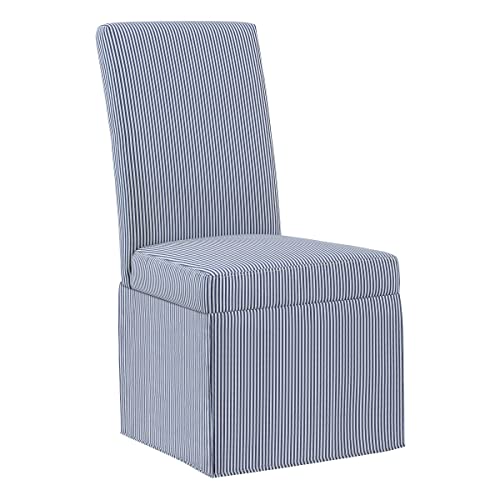 OSP Home Furnishings Adalynn Slipcover Dining Chair 2-Pack with Solid Wood Frame, Navy Stripe Fabric