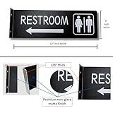 Restroom Signs for Business – 4x12" Double-Sided Bathroom Signs with Arrow for Man & Women Unisex, Thick Aluminum, UV Printed, Easy Install, Indoor/Outdoor (Matte Black)