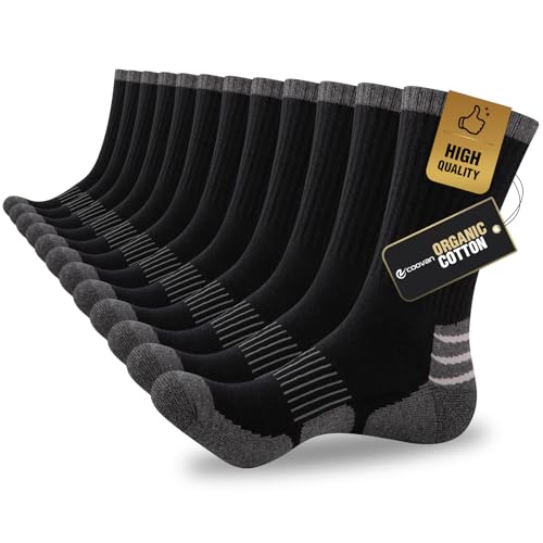 COOVAN Mens Cotton Crew Socks Moisture Wicking Cushioned Athletic Heavy Duty Work Boot Socks 6 Pairs