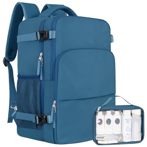 Sinaliy Travel Backpack, Carry on Flight Approved Backpack with Multi-Pockets, TSA Waterproof 17.3inch Laptop Backpack, Personal Item Travel Bag for Men Women, Deep Blue
