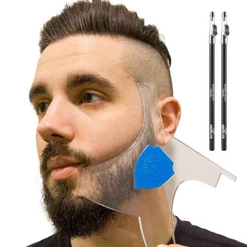 Aberlite ClearShaper 2.0 - Beard Shaper Kit w/Two Barber Pencils - Premium Shaping Tool - 100% Clear | Many Styles - The Ultimate Beard/Hair Lineup (US Patent) - Beard Stencil Guide Template Outliner