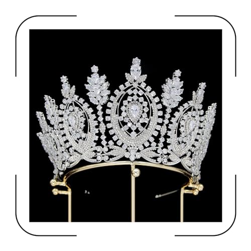 Tall Royal Queen Crown Silver Cubic Zirconia Large Wedding Tiara for Bride Prom Quinceanera Pageant Princess Headpieces Birthday Party CZ Bridal Hair Accessories