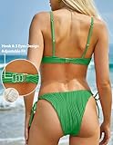 ZAFUL Bikini Sets for Women Padded Push Up Two Piece Swimsuit High Cut Sexy Ribbed Beachwear Deep Green XS