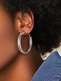 Hoop Earrings Women Minimalist Jewelry Huggie Cool Earing 40mm Stainless Steel Chunky Thick Black Hoops Earrings