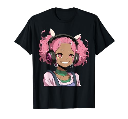 Anime and Music Black Girl Anime Merch Afro African American T-Shirt