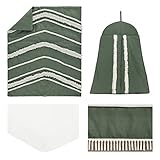 Sweet Jojo Designs Dark Green Boho Chic Baby Girl Boy Unisex Nursery Crib Bedding Set Solid Sage Hunter Ivory Bohemian Gender Neutral Linen Tassel Modern Farmhouse Minimalist 4pc